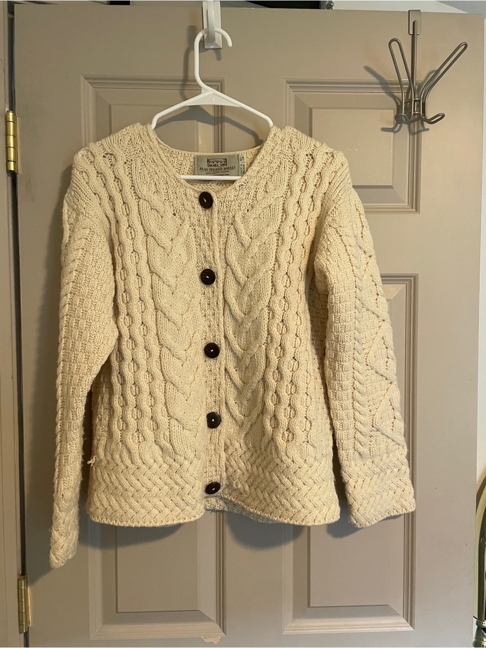 100% Merino Wool Made in Ireland Cream Cable Knit Cardigan